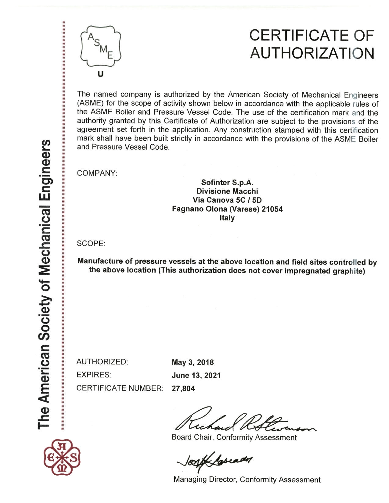 SOFINTER_FAGNANO ASME U STAMP_ISSUE 2018_1