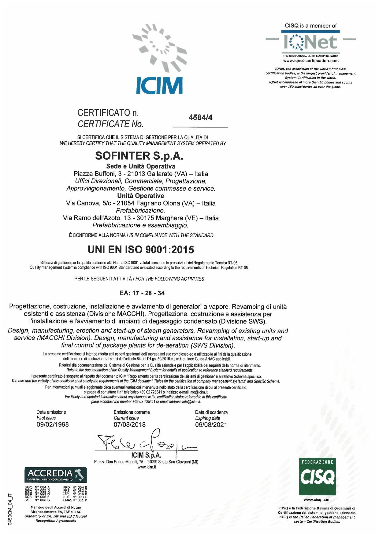 SOFINTER_UNI EN ISO 9001_ISSUE 2018_1